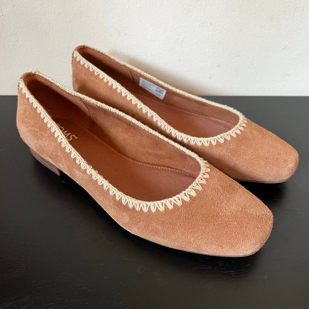 TOMS Briella Chestnut Brown Suede Ballet Flats 8.5 OrthoLite Eco LT Hybrid